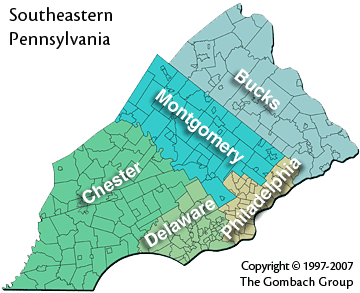Map Of Se Pa Municipalities In Bucks, Chester, Delaware, Montgomery, And Philadelphia  Counties, Pa