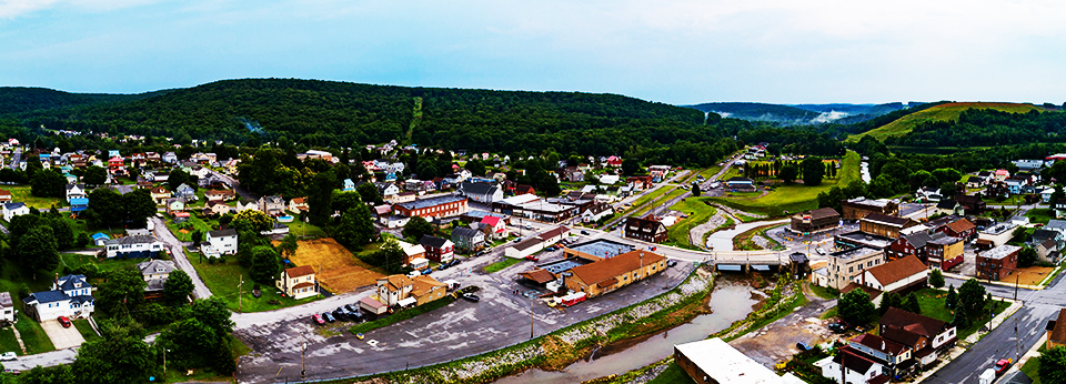 Aerial view of the borough downtown